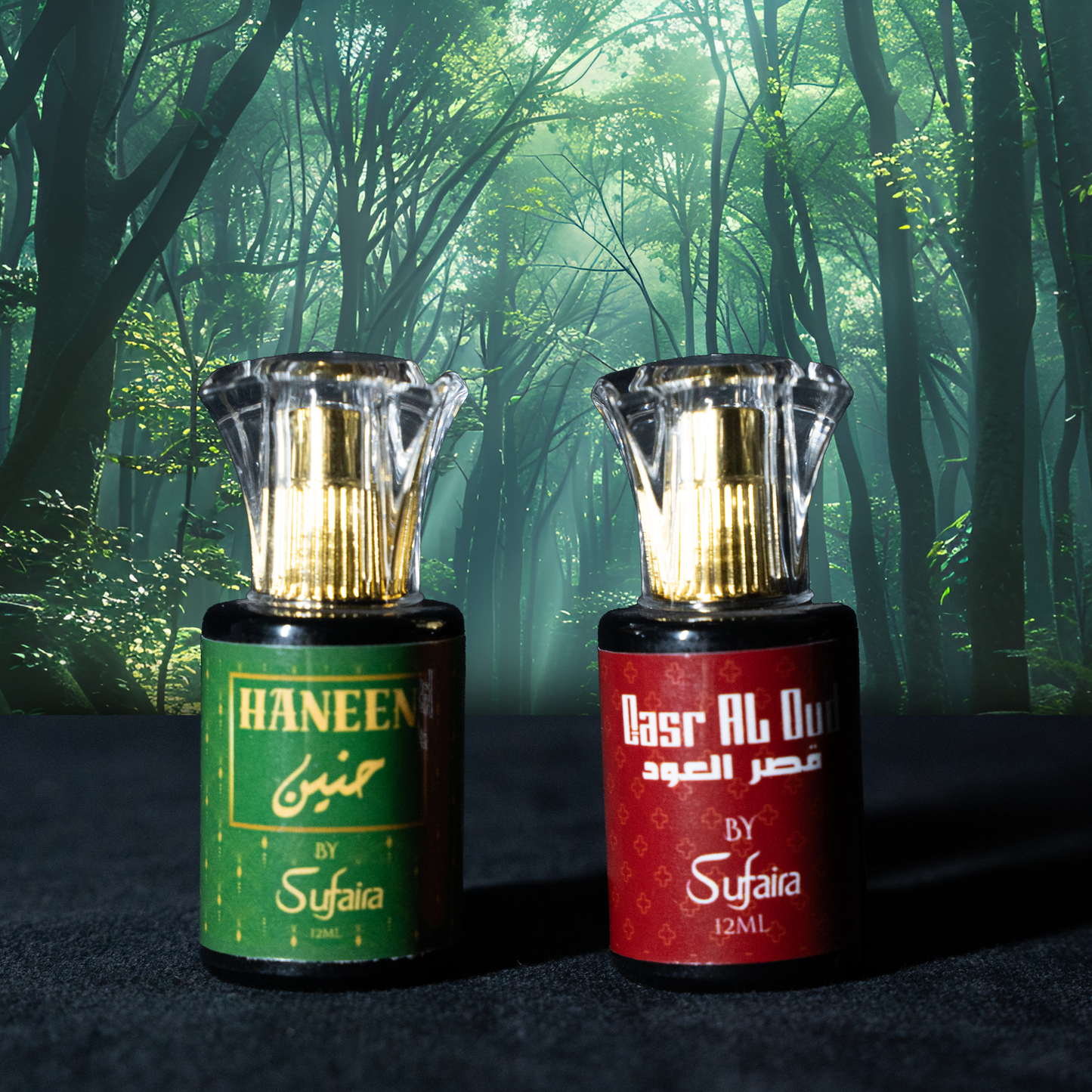 Haneen & Qasr al Oud – Bold Oud and Bergamot Attar Duo