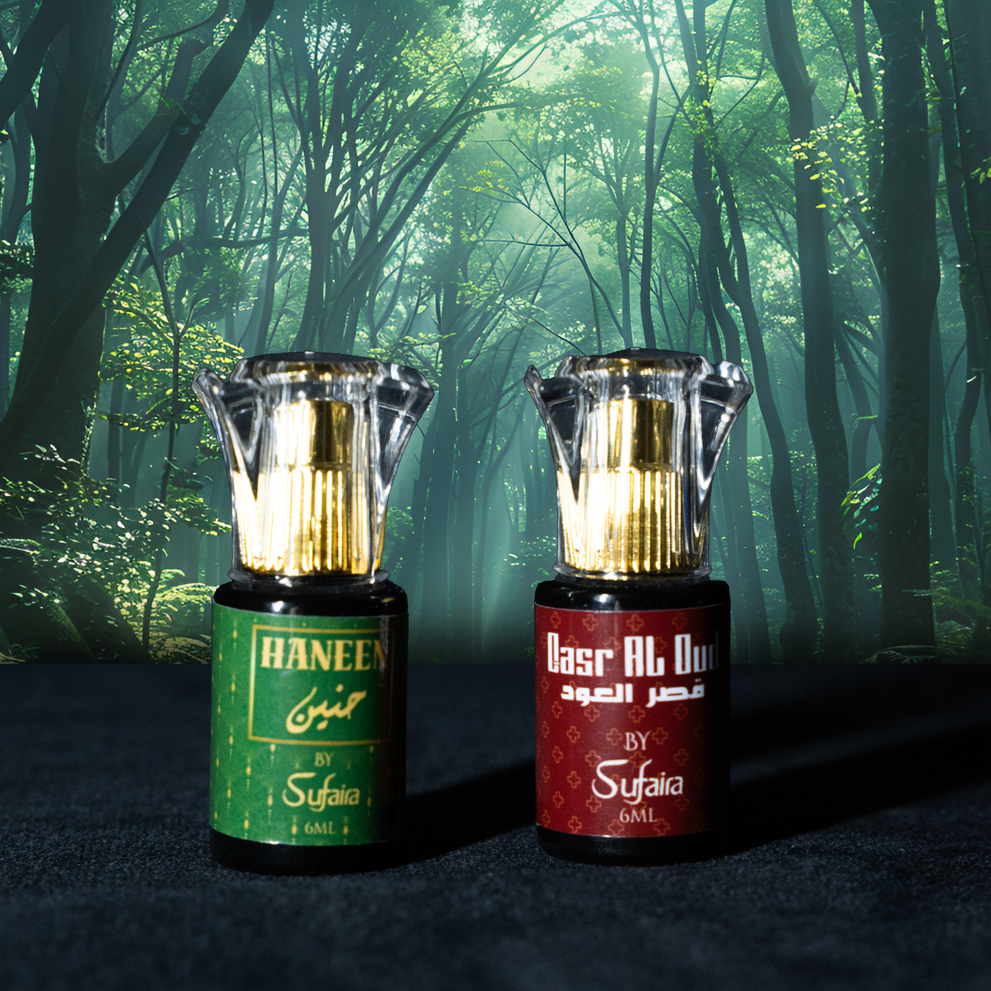 Haneen & Qasr al Oud – Bold Oud and Bergamot Attar Duo